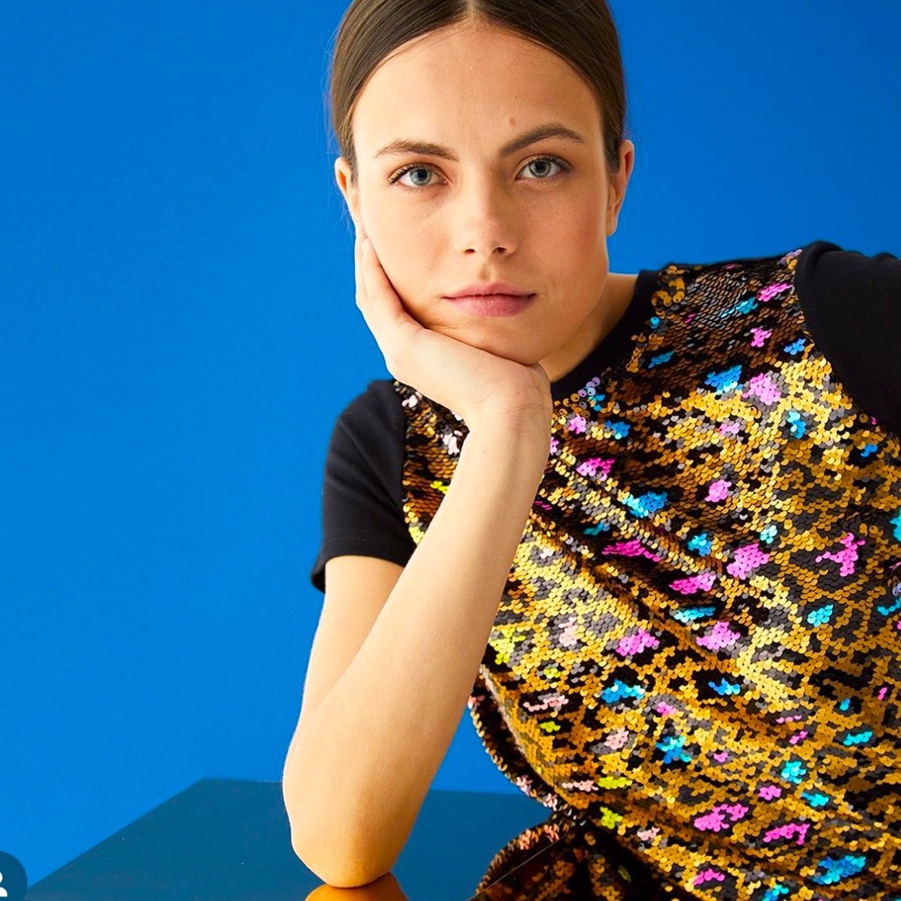 Vilagallo BLACK T-SHIRT TEE (SEQUIN FRONT) 🐆